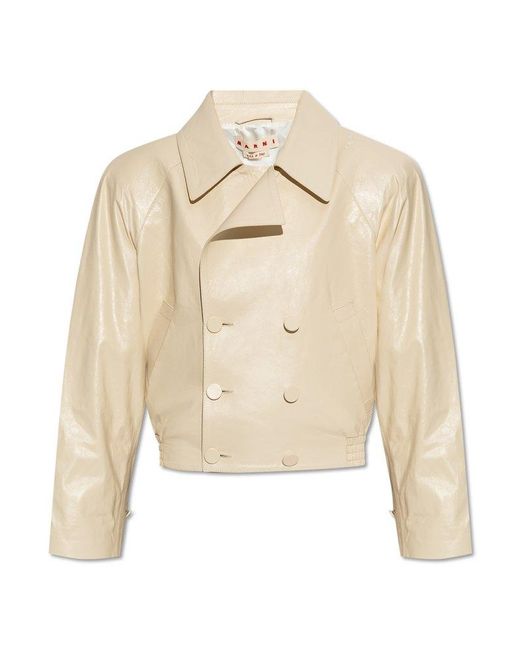 Marni Natural Leather Jacket With Embroidered Logo