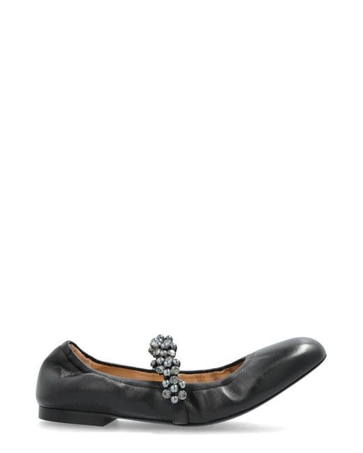 Stuart Weitzman Black Poppy Embellished Ballet Flats