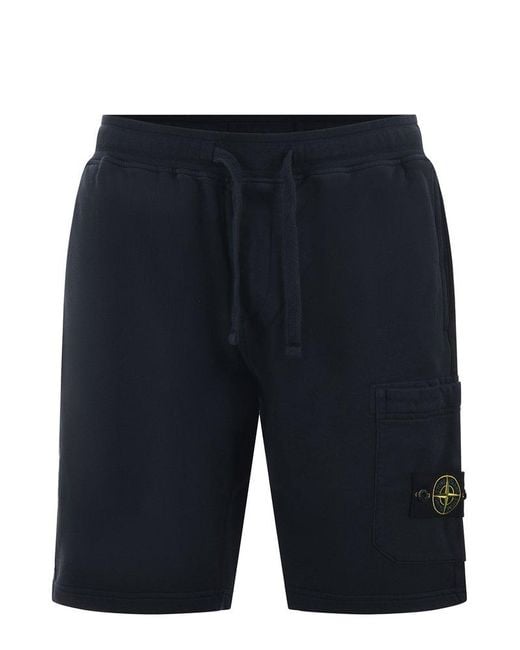 Stone Island Blue Logo Patch Drawstring Shorts for men