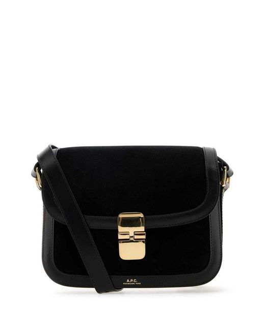 A.P.C. Black Logo Printed Panelled Satchel Bag