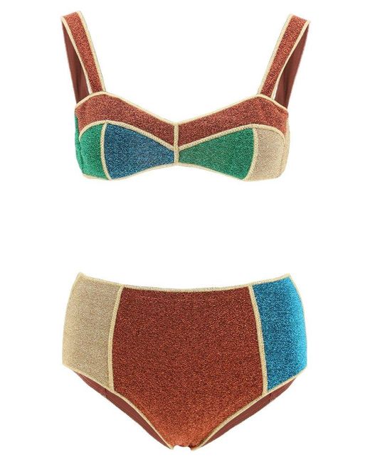 Oseree Blue Glitter Colour Block Bikini Set