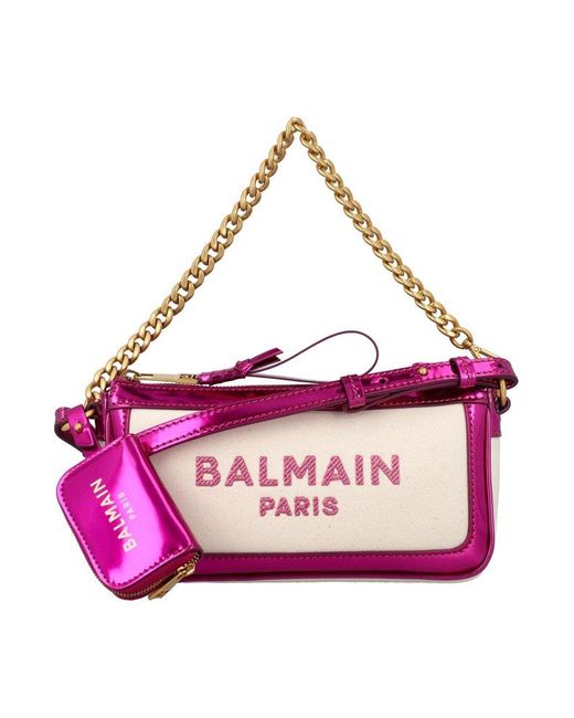 Balmain Pink B-army Puoch Canvas And Leather Bag