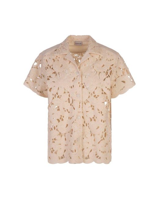 Moncler Natural Floral Embroidered Button-Up Shirt