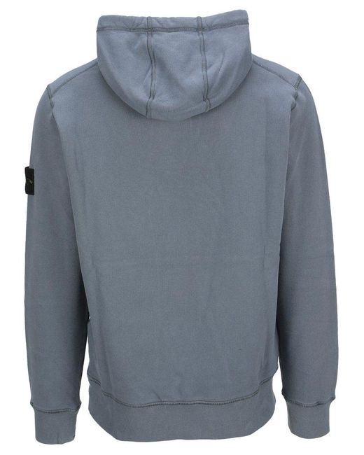 Stone Island Logo Patch Drawstring Hoodie in Blue for Men | Lyst