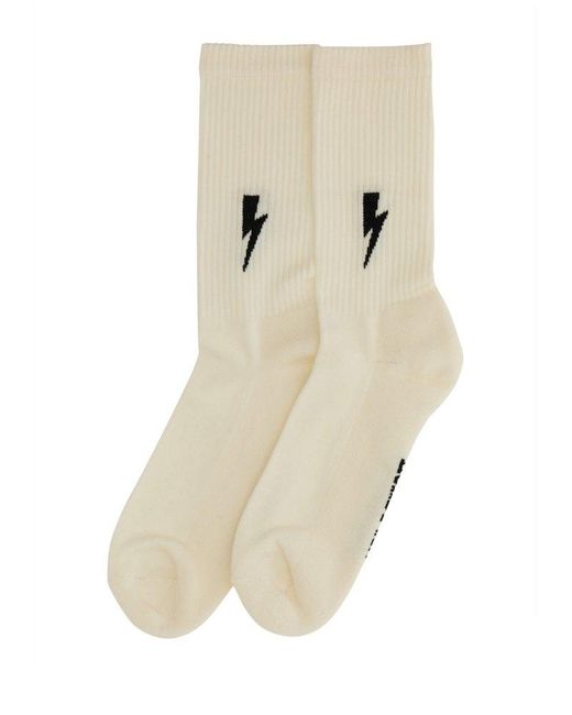 Neil Barrett Natural Logo Embroidered Socks for men