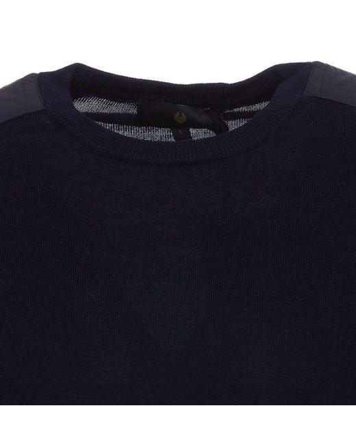 Belstaff Blue Logo-patch Crewneck Knitted Jumper for men