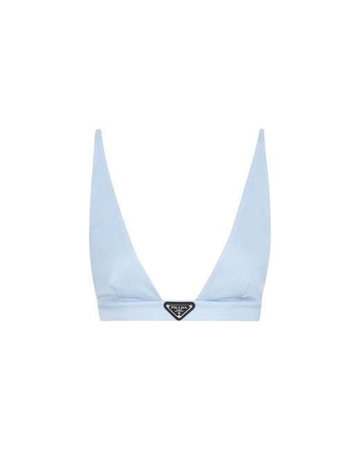 Prada Blue Logo Plaque V-neck Bralette