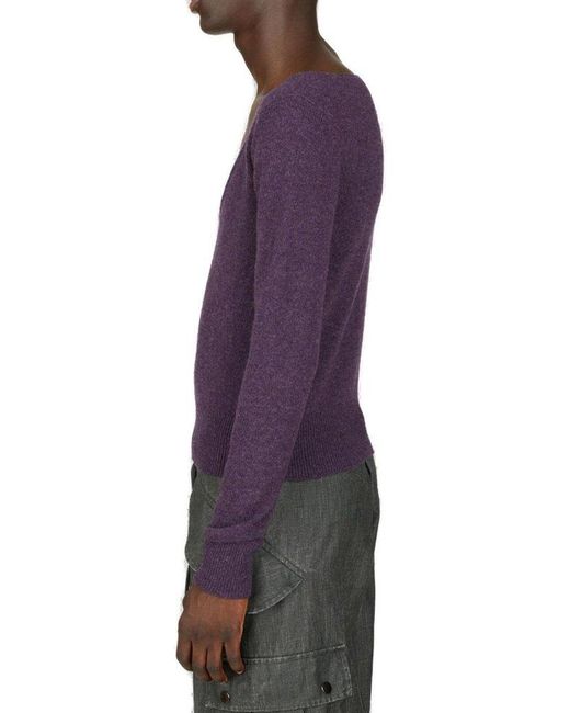 Dries Van Noten Purple V-neck Knitted Jumper for men