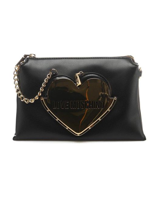 Love Moschino Black Logo Plaque Zipped Shoulder Bag