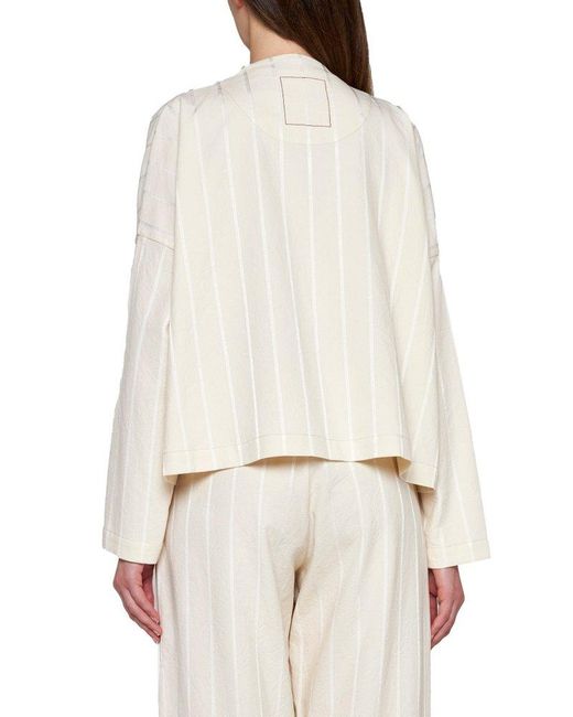 Uma Wang White Striped Long-sleeved Coat