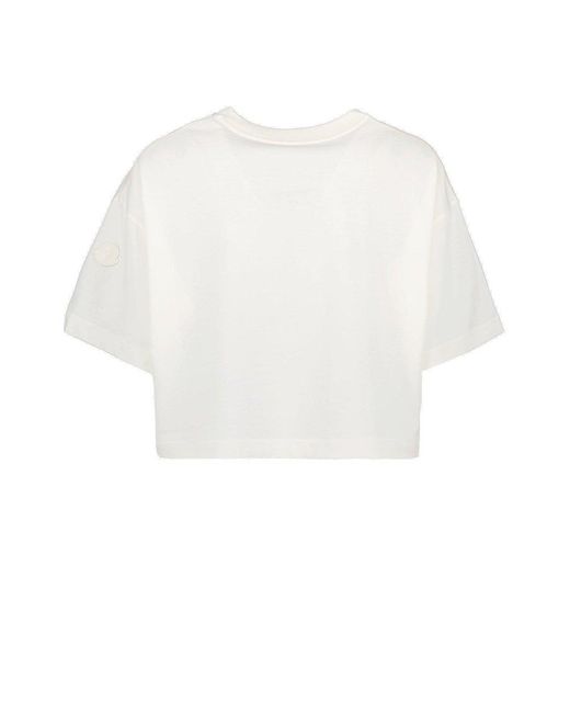 Moncler White Embellished Logo Embroidery Cropped T-shirt