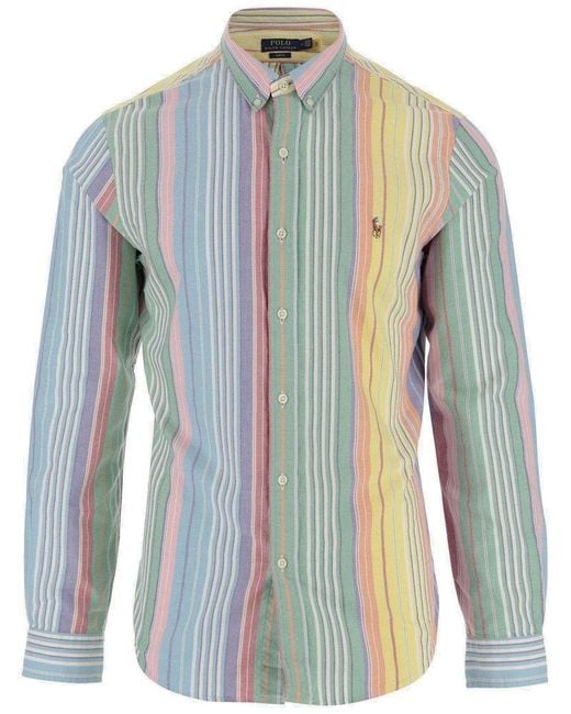 Ralph Lauren Blue Cotton Shirt With Striped Pattern for men