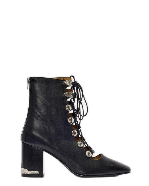 Toga Black Pointed Toe Laced Ankle Boots