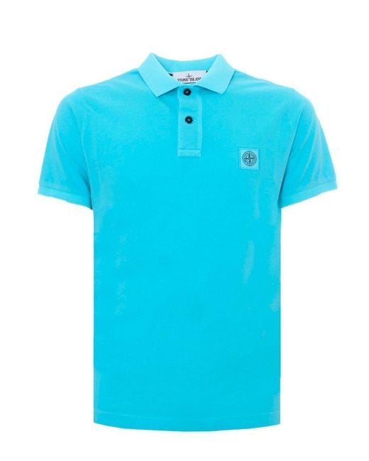 Stone Island Blue Logo Patch Polo Shirt for men