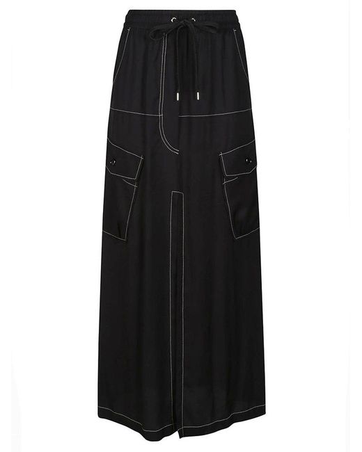 Pinko Black Stitched-detail Drawstring Midi Skirt