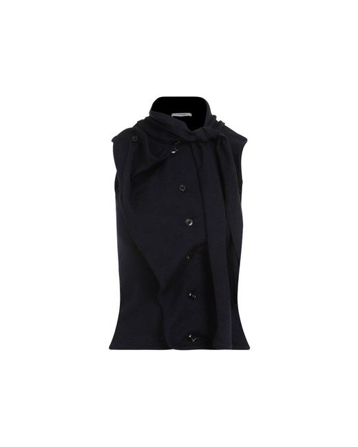Lemaire Black Scarf-detailed Asymmetric Buttoned Top