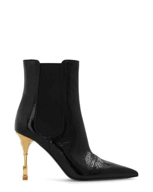 Balmain Black Moneta 95 Patent Leather Ankle Boots