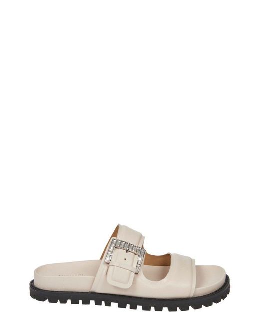 double strap leather slides