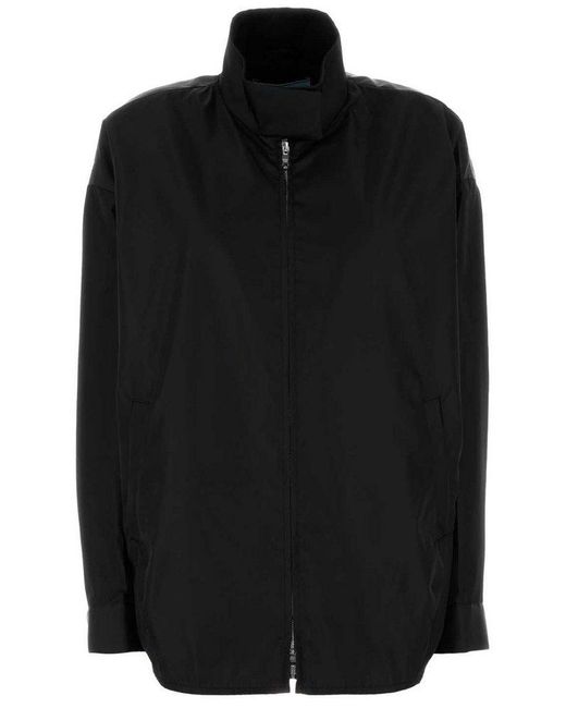 Prada Triangle-Logo Zipped Oversized Jacket in Black | Lyst