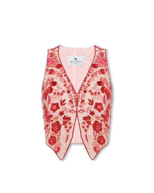Etro Red Vest With Floral Motif