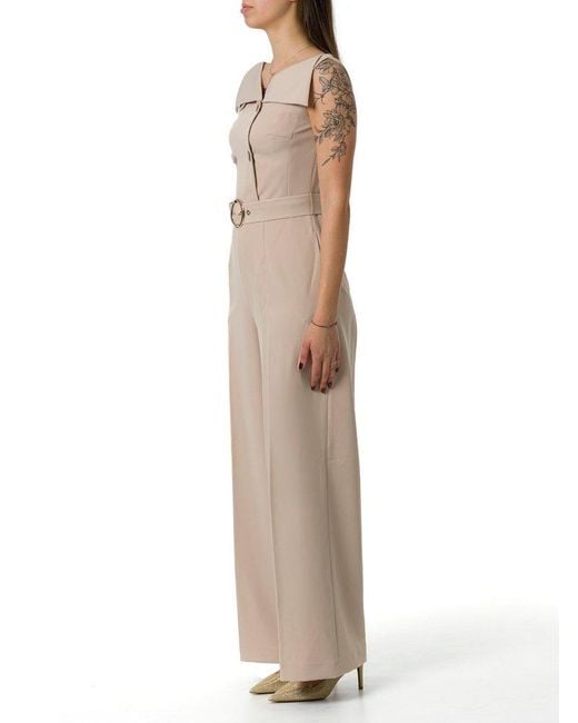Liu Jo Natural Double-Breasted Sleeveless Jumpsuit