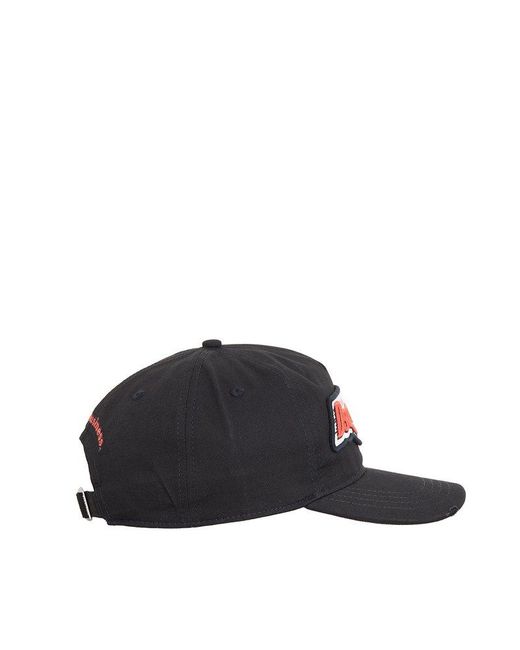 DSquared² Black Distressed Logo Patch Baseball Cap for men