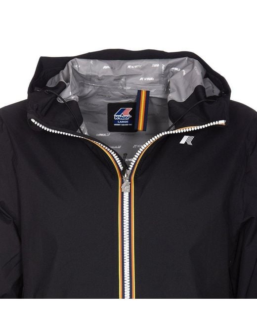 K-Way Black Logo Printed Hooded Zipped Jacket for men