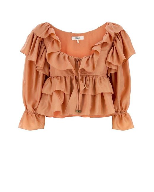 Chloé Pink Silk Top With Ruffles