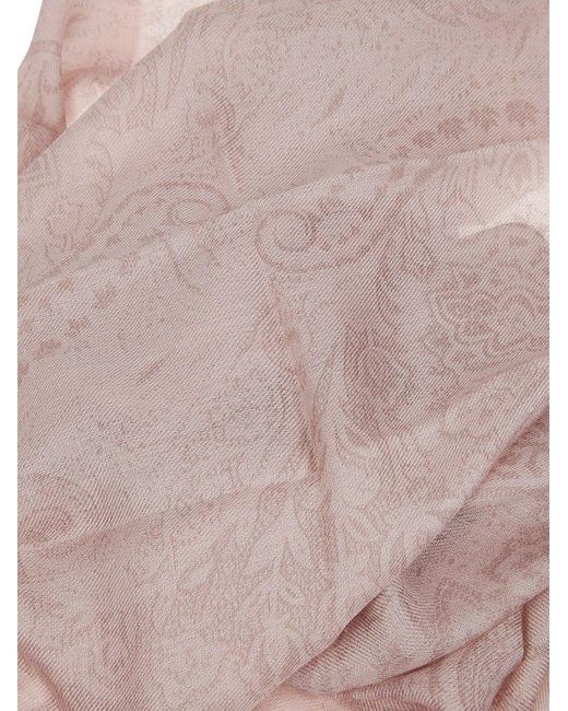 Etro Pink Paisley Print Frayed Scarf