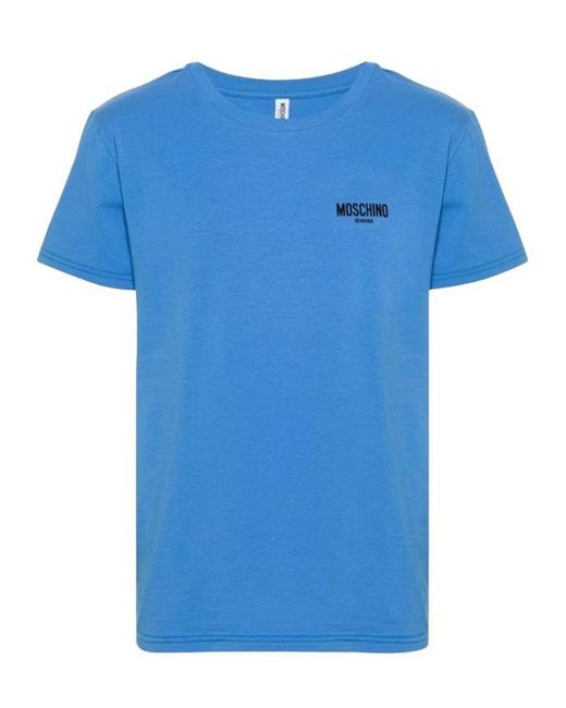 Moschino Blue Logo Printed Crewneck T-shirt for men