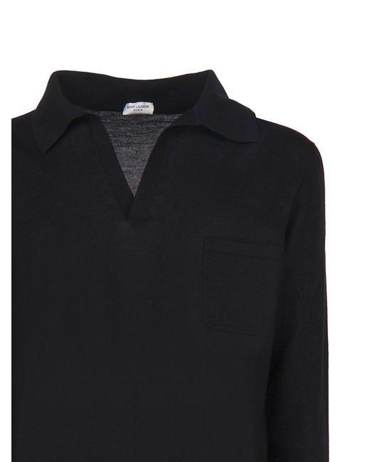 Saint Laurent Black Polo T-shirt In Wool Cassandre for men