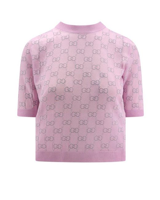 Gucci Pink Monogrammed Crewneck Knit T-shirt
