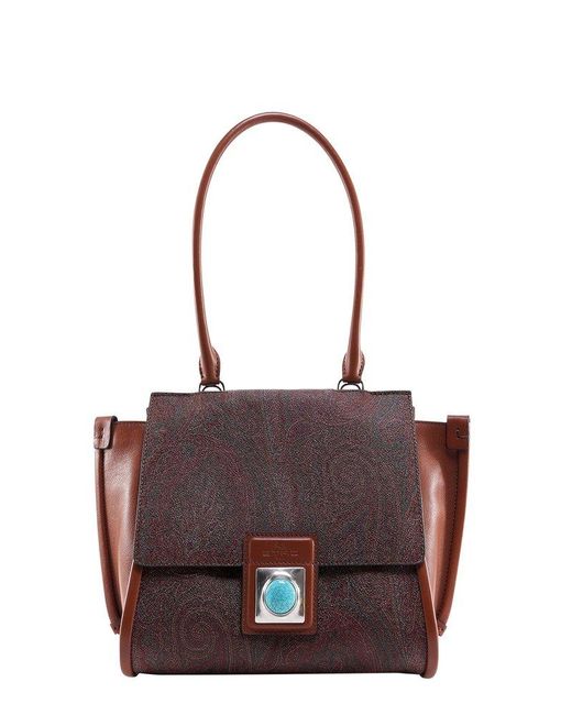 Etro Leather Crown Me Paisley Printed Top Handle Bag in Brown | Lyst