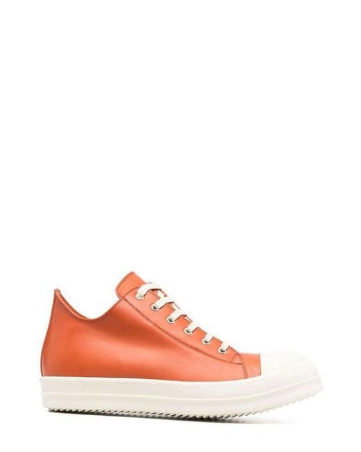 Rick Owens Leather Mid-rise Lace-up Sneakers in Orange for Men | Lyst UK