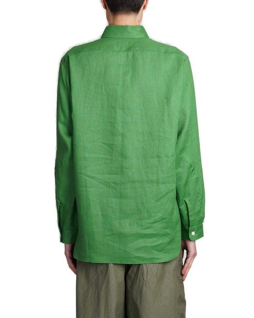 Needles Green Logo Embroidered Buttoned Shirt for men
