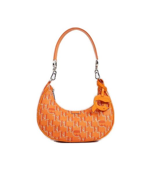 Karl Lagerfeld Orange Monogram-pattern Zipped Shoulder Bag
