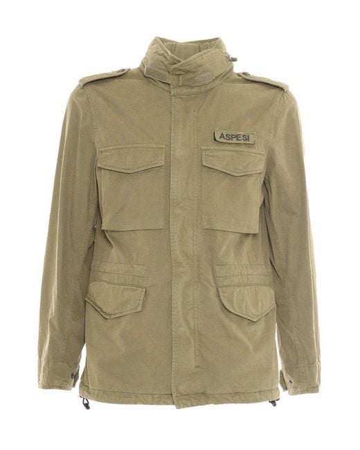 Aspesi Green Logo Patch Military Style Jacket for men
