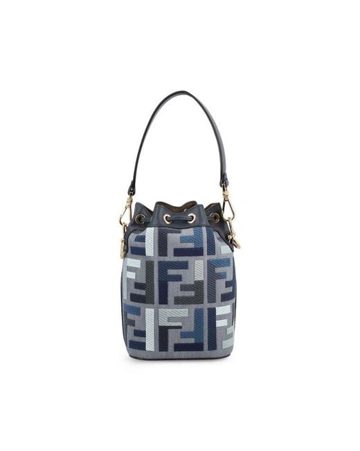 Fendi Blue Mon Tresor Ff Embroidered Bucket Bag