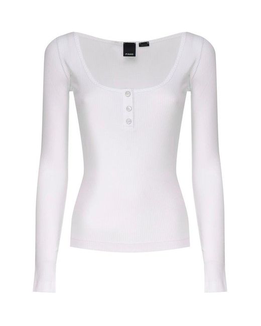 Pinko White Long Sleeved Ribbed-knit Top