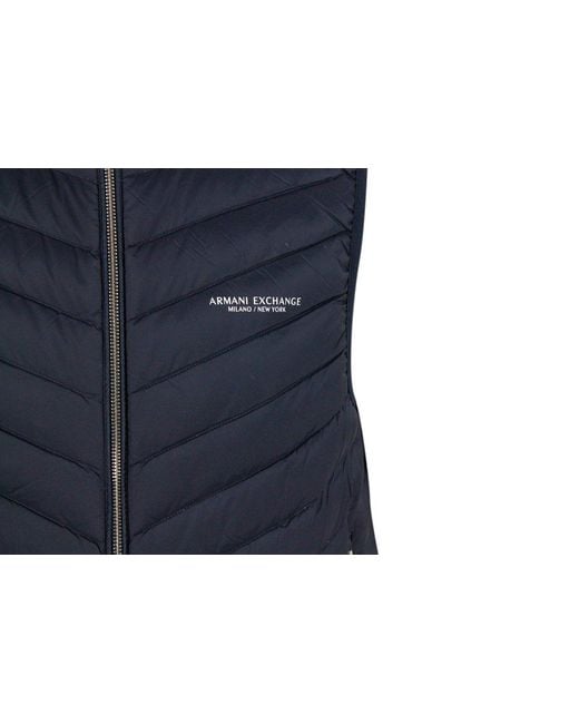 Armani Exchange Blue Sleeveless Gilet In Light Down With Logoed And Elasticated Bottom And Zip Closure for men