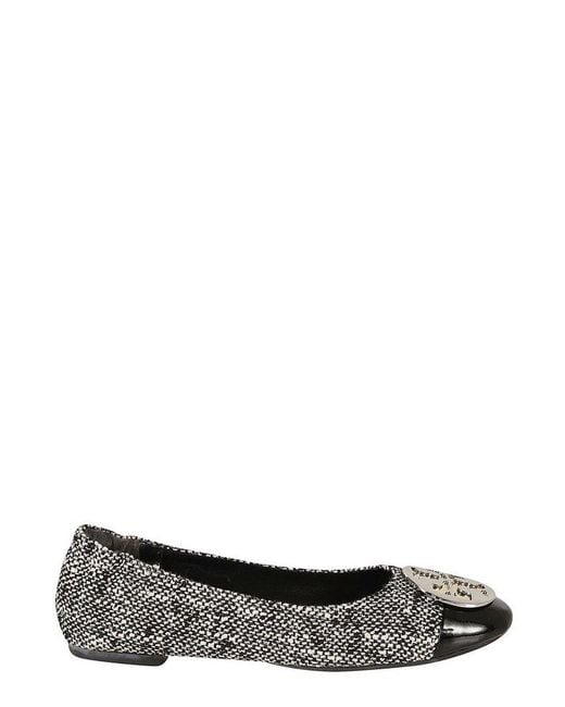 Tory Burch Black Claire Tweed Slip-on Ballerina Shoes