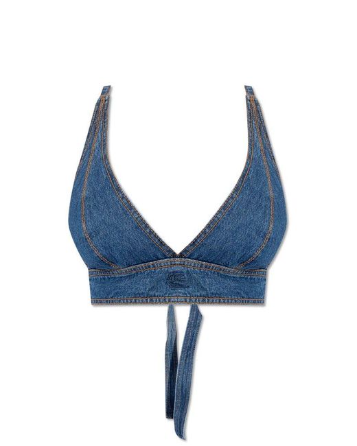 Etro Blue Pegaso Embroidered Denim Bralette