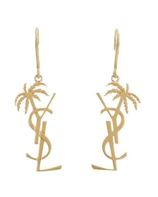 Saint Laurent Metallic Monogram Palm Tree Earrings