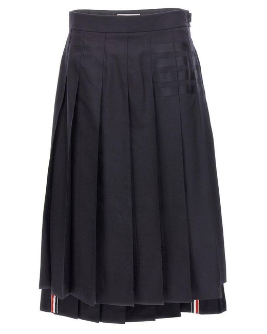 Thom Browne Blue Stripe Detailed Pleated Skirt