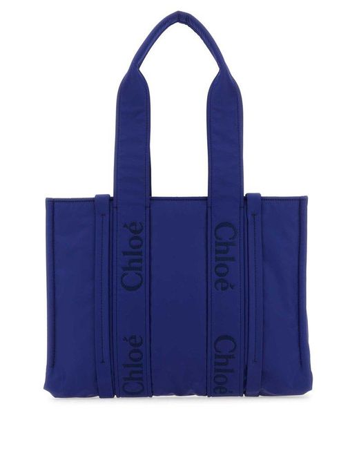Chloé Blue Electric Nylon Medium Woody Shopping Bag