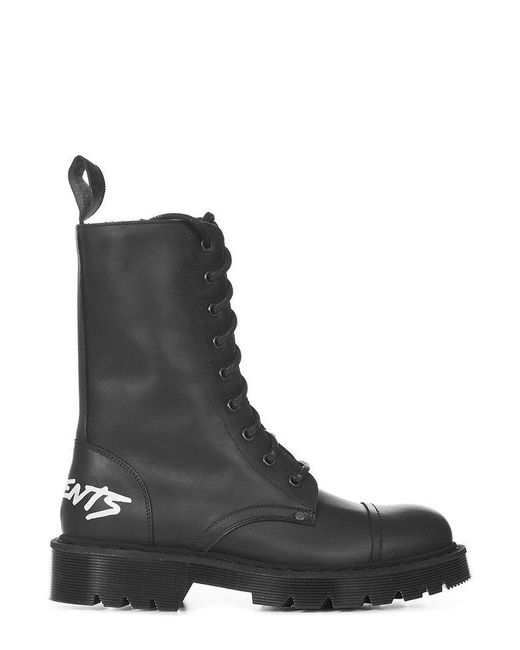 Vetements Black Logo Printed Lace-up Boots
