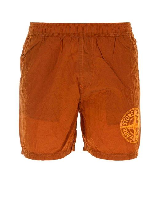 Stone Island Orange Compass-embroidered Track Swim Shorts for men