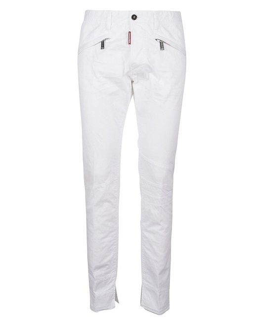 DSquared² White Zip-detailed Tapered Logo-tag Trousers for men