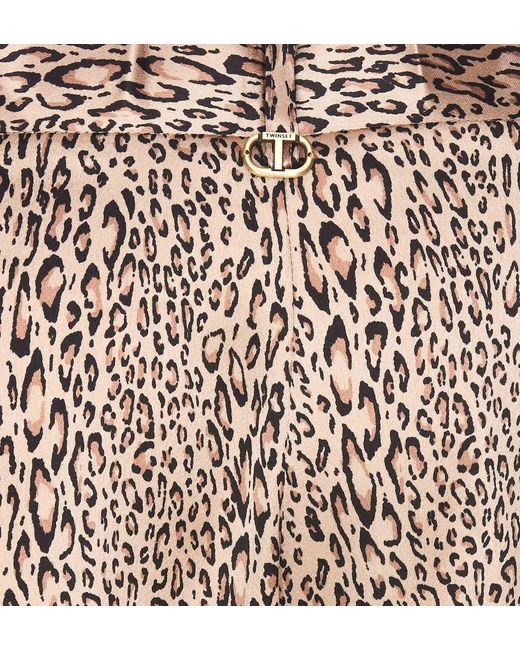 Twin Set Natural Leopard-printed High-waist Wide-leg Trousers