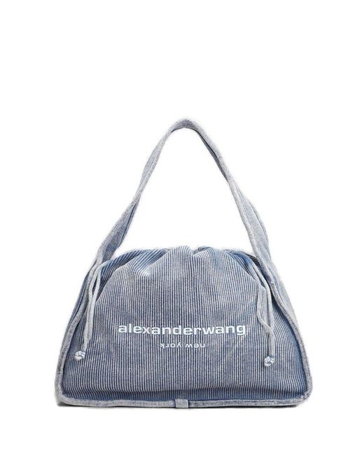 Alexander Wang Blue Faded Rib Knit Ryan Large Bag